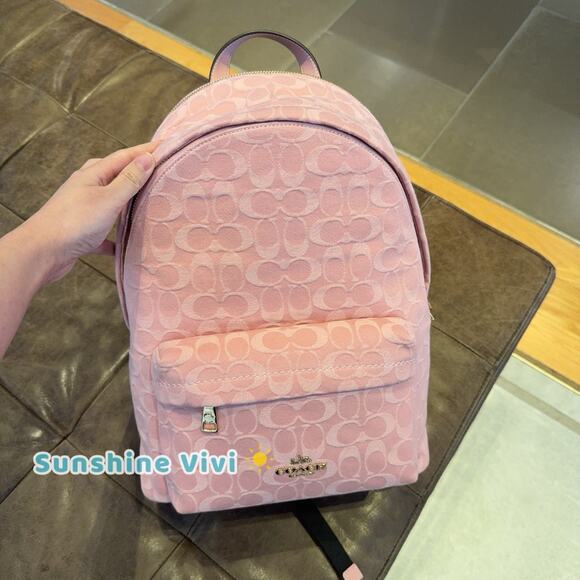 NWT Coach CER70 Taylor Backpack Signature Denim & Smooth Leather Gold Light Pink main image 4